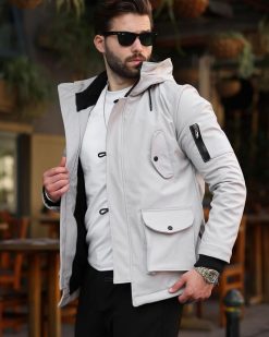 Jacheta de bărbați, gri, cu gluga- GC904