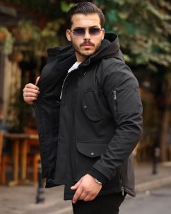 Jacheta de bărbați, neagra, cu gluga- GC905