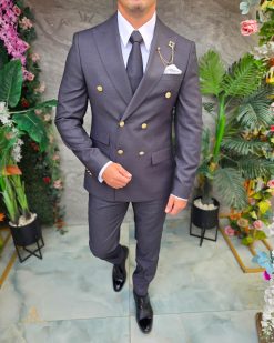 Alternative view of Costum gri inchis, Sacou si Pantalon, 100% Lana - C5386