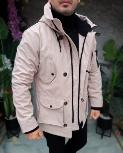 Jacheta de bărbați, crem, cu gluga- GC903