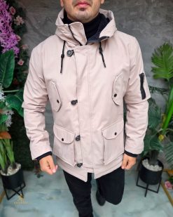 Alternative view of Jacheta de bărbați, crem, cu gluga- GC903