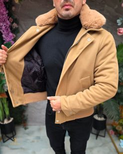Alternative view of Jacheta de bărbați, crem, guler de blana - GC901