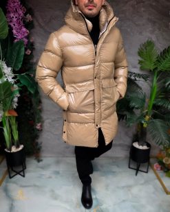 Geaca de bărbați, crem, groasa, cu gluga - GC896