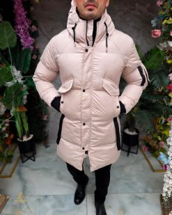 Geaca de bărbați, crem, groasa, cu gluga - GC900