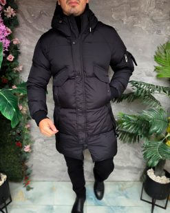 Geaca de bărbați, neagra, groasa, cu gluga - GC898