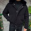 Jacheta de bărbați, neagra, guler de blana - GC902