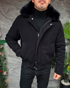 Jacheta de bărbați, neagra, guler de blana - GC902