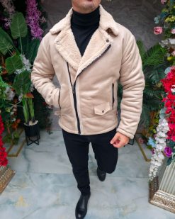 Cojoc bej de barbati, interior imblanit complet, slim-fit- GC906