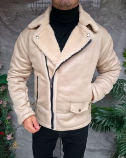 Alternative view of Cojoc bej de barbati, interior imblanit complet, slim-fit- GC906