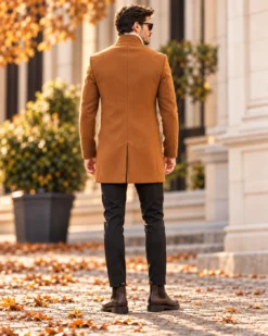 Palton de bărbați, Slim Fit, Maro cu nasturi - PT457 - imagine 5