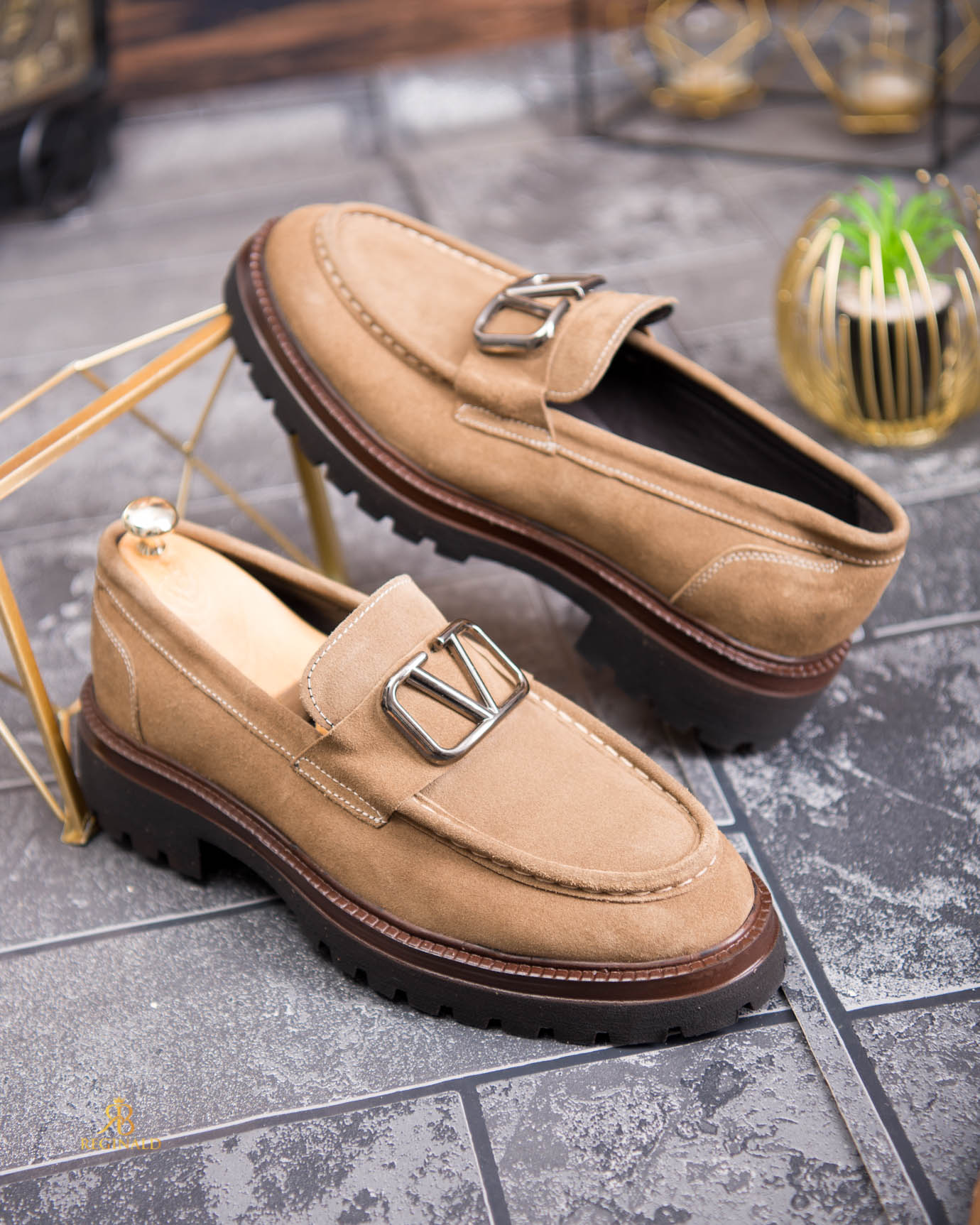 Pantofi Loafers de barbati, bej, din piele naturala intoarsa- P1951 - imagine 3