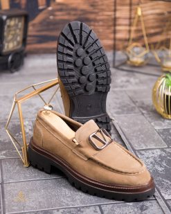 Alternative view of Pantofi Loafers de barbati, bej, din piele naturala intoarsa- P1951