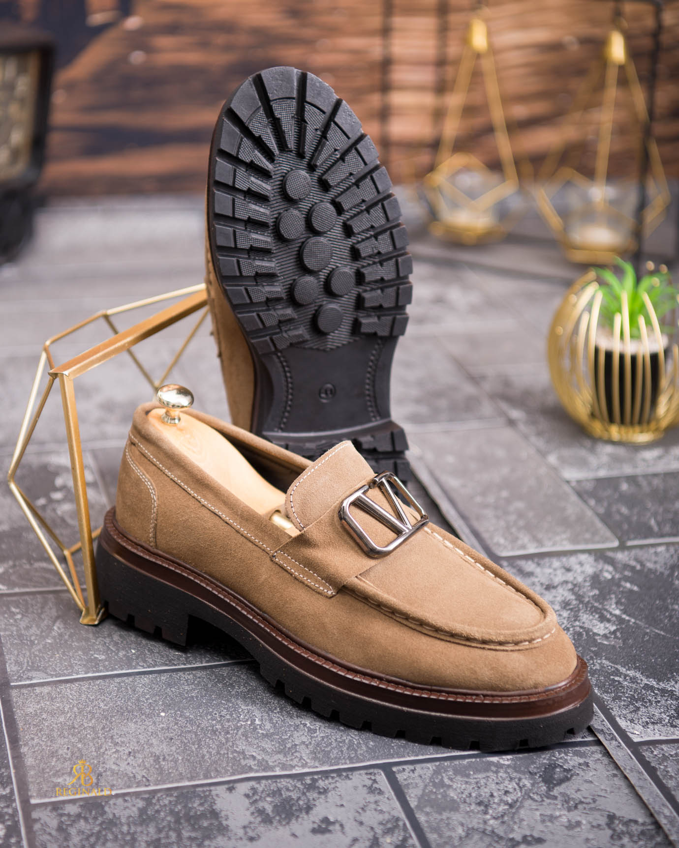 Pantofi Loafers de barbati, bej, din piele naturala intoarsa- P1951 - imagine 4