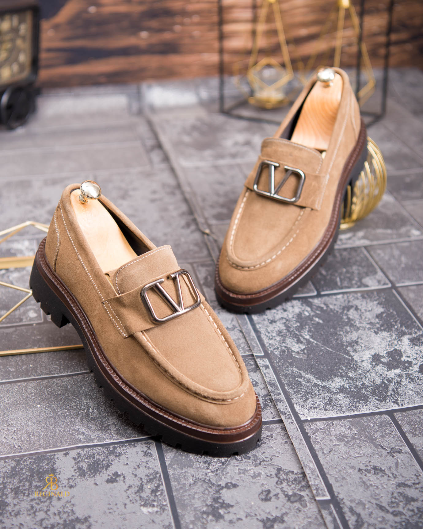 Pantofi Loafers de barbati, bej, din piele naturala intoarsa- P1951 - imagine 6