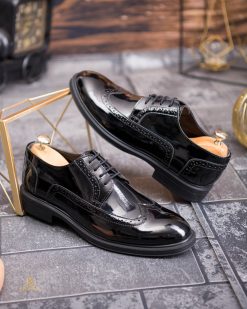 Pantofi de barbati, negru, lacuiti, din piele naturala- P1948