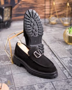 Alternative view of Pantofi Loafers de barbati, negru, din piele naturala intoarsa- P1952