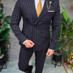 Men's suit, Black with white pinstripes: Jacket and Trousers, Double-breasted - C5397