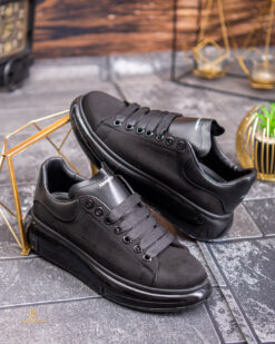 Zapatillas de hombre con suela alta, negras, de terciopelo – AD887