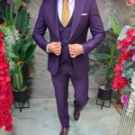 Slim-fit purple suit, jacket, waistcoat and trousers in 100% wool - C5403