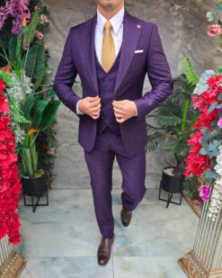 Costum mov Slim-Fit, Sacou, Vesta si Pantaloni din 100% Lana - C5403