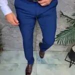 Blue trousers, elasticated, tapered cut - PN864