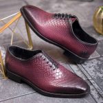Pantofi de barbati, bordo/negru, din piele naturala cu model croc  - P1896