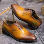 Pantofi de barbati, galben mustar/maro, din piele naturala- P1888