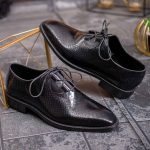 Pantofi de barbati, negri, din piele naturala cu model croc- P1893