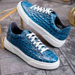 Sneaker de barbati, albastri, din piele naturala, model croc, semi-lac- P1927
