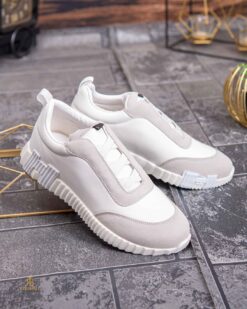 Una visión alternativa de Adidași de bărbați, cu talpa înaltă alba, Alb/gri cu elastic – AD897