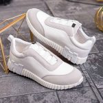 Adidași de bărbați, cu talpa înaltă alba, Alb/gri cu elastic – AD897