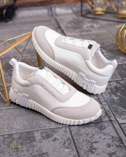 Zapatillas deportivas para hombre, con suela alta blanca, blancas/grises con elástico – AD897