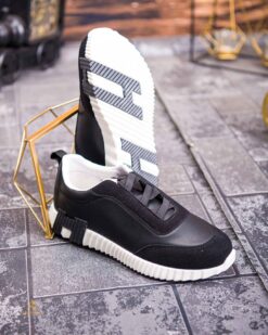 Una visión alternativa de Adidași de bărbați, cu talpa înaltă alba, Negru/ alb cu elastic – AD896