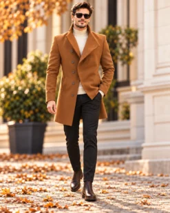Una visión alternativa de Palton de bărbați, Slim Fit, Maro cu nasturi - PT449