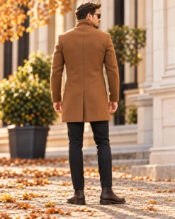 Palton de bărbați, Slim Fit, Maro cu nasturi - PT449 - imagine 4