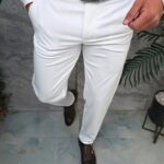 Pantaloni Alb Ivoire, elastici, croiala conica - PN865
