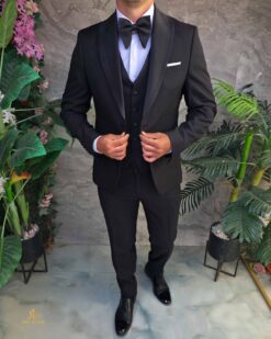 Costum negru Ceremonie, Sacou,Pantalon,Vesta si Papion- C5412