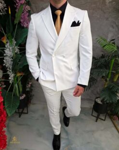 Costum de bărbați, Alb: Sacou si Pantalon, Double Breasted- C5416