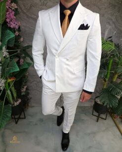 O perspectivă alternativă asupra modelului Costum de bărbați, Alb: Sacou si Pantalon, Double Breasted- C5416