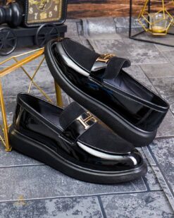 Mocassini casual da uomo, neri, con suola alta ultraleggera – AD912
