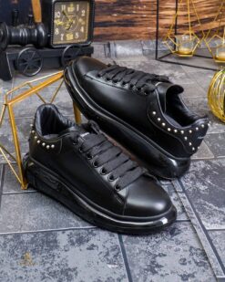 Scarpe da tennis da uomo con suola alta, nere, lucide – AD911
