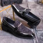 Loafers bărbătești negri cu ciucuri – Piele ecologică lacuită - P1953