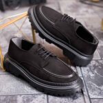 Men's casual loafers, black with laces, ultra-lightweight high sole – AD903
