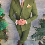 Costum de barbati elegant Verde, cu butoni aurii,  Sacou si Pantalon - C5420