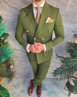 Costum de barbati elegant Verde, cu butoni aurii,  Sacou si Pantalon - C5420
