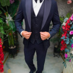 Navy blue GROOM/BEST MAN suit with rhinestones, 4-piece set - C5448