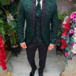 Elegant green groom's suit, set: 4 pieces - C5452