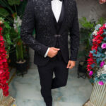 Black GROOM/GODFATHER suit with diamantes, set: 4 pieces - C5442
