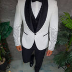 Traje blanco/negro NAS/MIRE, chaqueta, chaleco, pantalón y pajarita - C5441