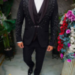 Black GROOM/GODFATHER suit with rhinestones, set: 4 pieces - C5440